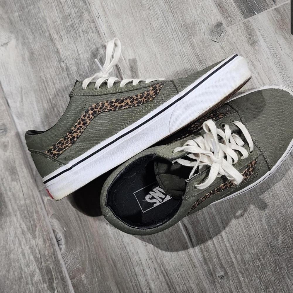 Vans Olive and Animal Print Sneakers